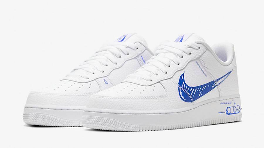 耐克 Nike Air Force 1 Low Sketch White Royal 空军一号 蓝白 涂鸦 CW7581-100