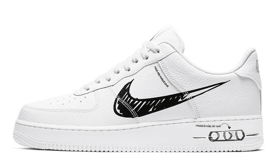 耐克 Nike Air Force 1 Low Sketch 白黑 涂鸦 CW7581-101