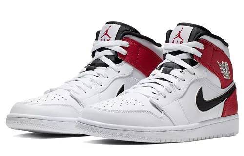 乔丹 Air Jordan 1 Mid White Red 芝加哥 篮球鞋 白红 AJ1 中帮 554724-116