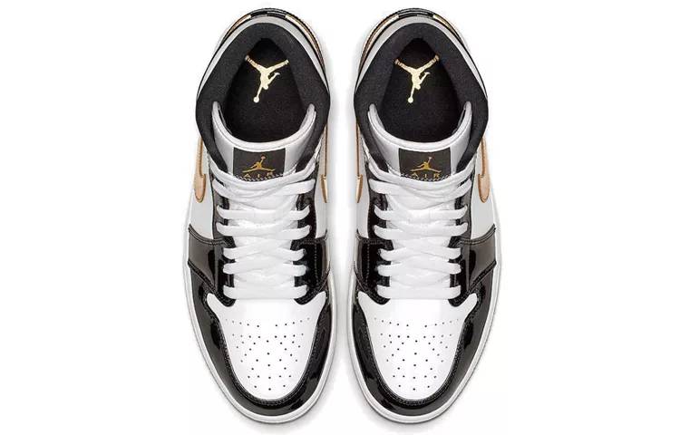 乔丹 Air Jordan 1 Mid Patent Black White Gold 漆皮 小黑金#说唱同款 AJ1 中帮 852542-007