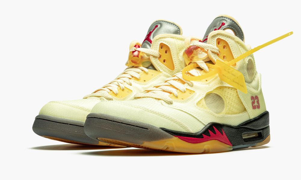 乔丹 Air Jordan 5 x Off-White OW联名乔丹五代复古实战篮球鞋 奶油白帆米白蝉翼配色-DH8565 100