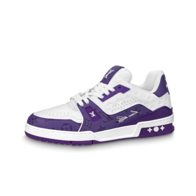 LOUIS VUITTON Trainer 皮革 系带 低帮 板鞋 男女同款 白紫 1AANHP