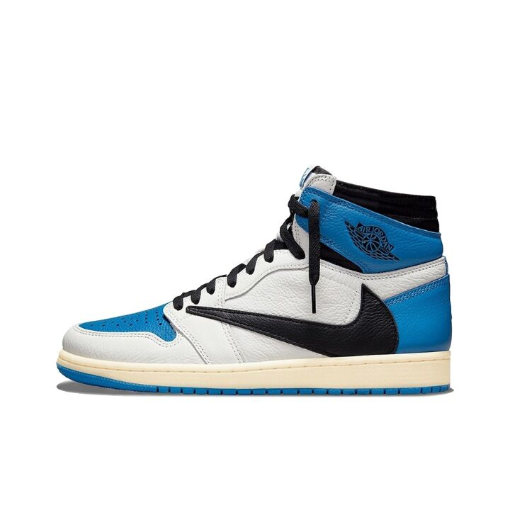 Travis Scott x Fragment x Air Jordan 1 High OG SP “Military Blue” 闪电 倒钩 三方联名 复古高帮篮球鞋 白蓝 DH3227-105