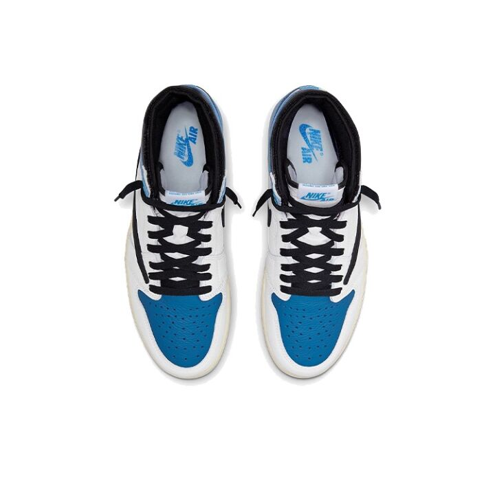 Travis Scott x Fragment x Air Jordan 1 High OG SP “Military Blue” 闪电 倒钩 三方联名 复古高帮篮球鞋 白蓝 DH3227-105