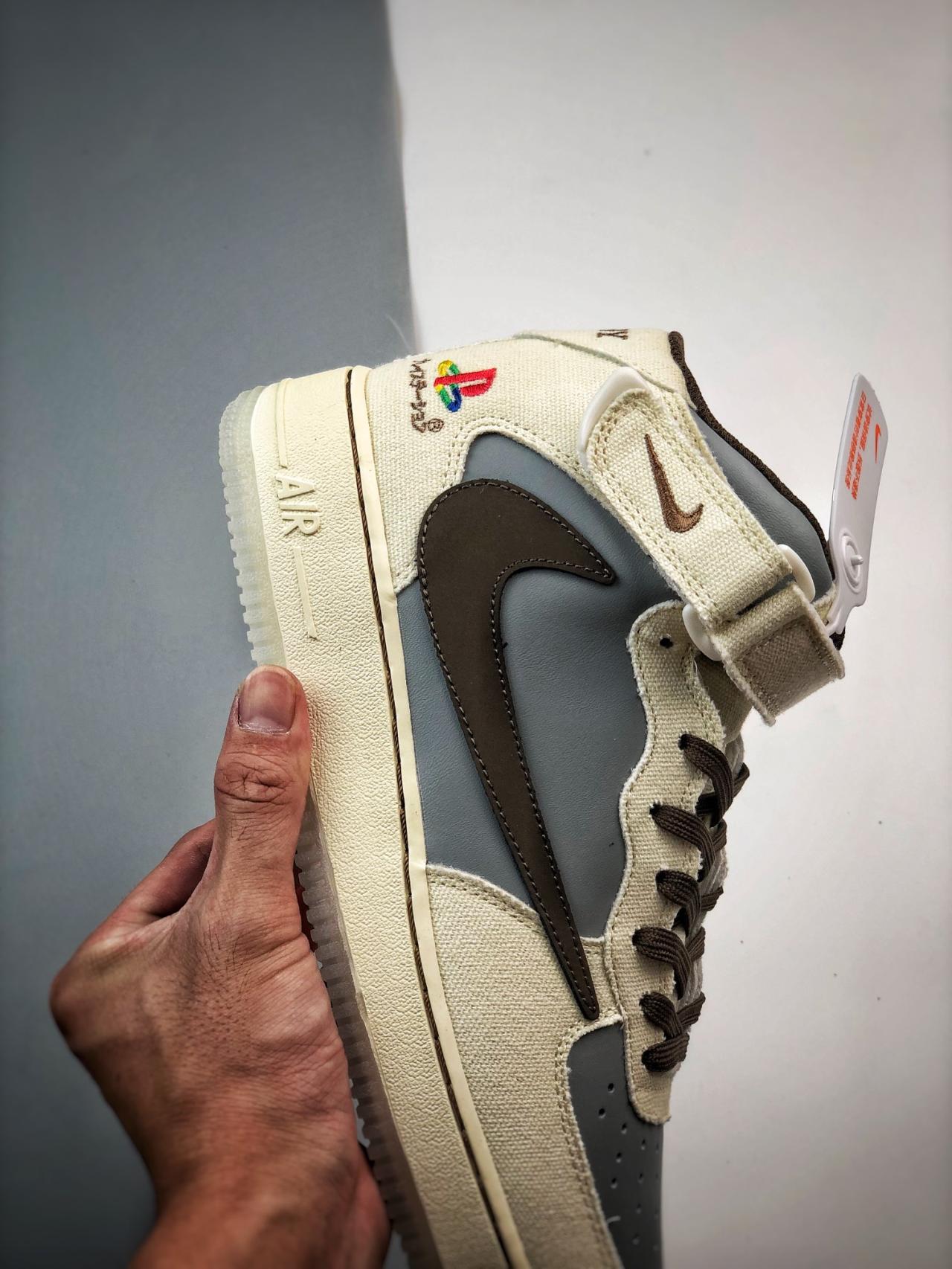 运动鞋, 篮球鞋, 球鞋, 倒钩, Air Force 1 - Air Force 1'07 Mid 白棕倒钩 高帮鞋 系列：Air Force 1'07 Mid 鞋子类型：篮球鞋 鞋帮高度：高帮 颜色：白棕 货号：BQ5828-202