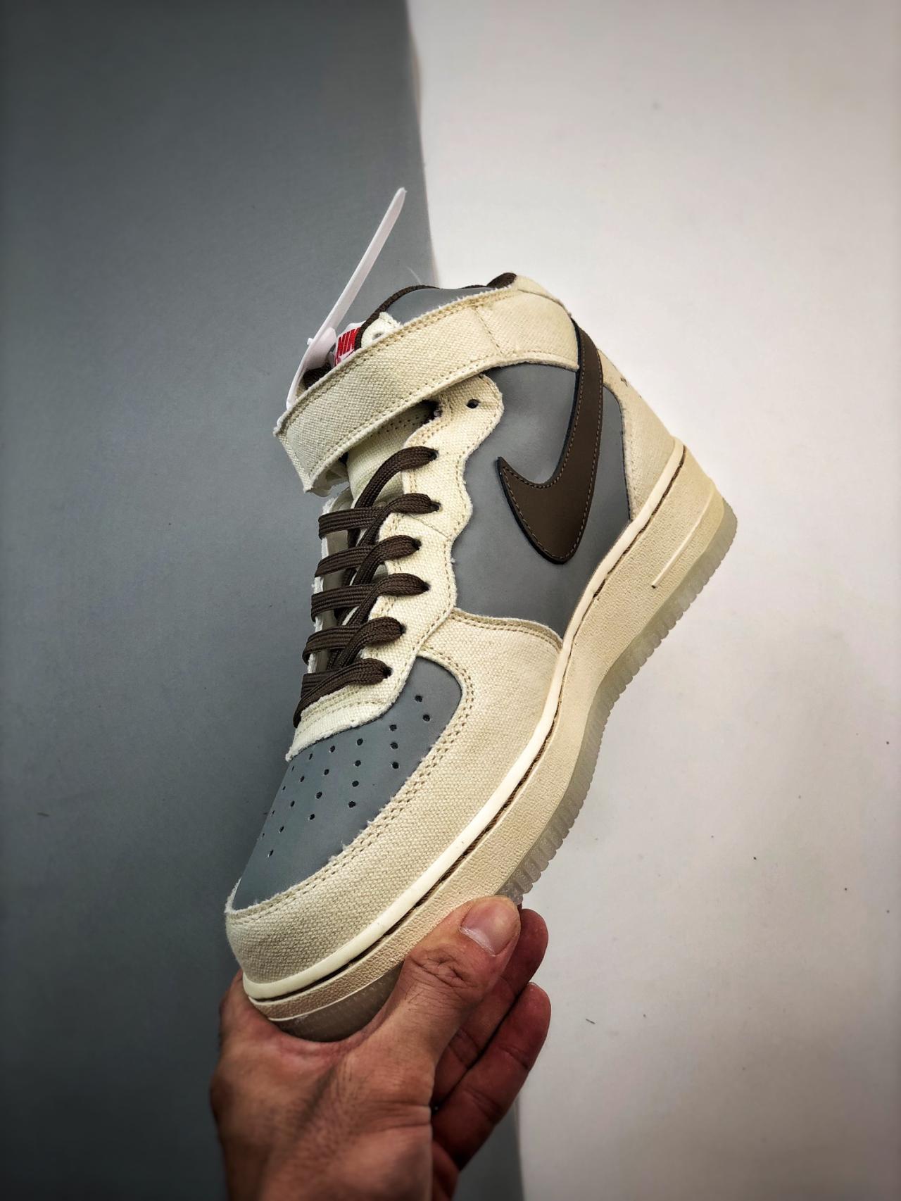 运动鞋, 篮球鞋, 球鞋, 倒钩, Air Force 1 - Air Force 1'07 Mid 白棕倒钩 高帮鞋 系列：Air Force 1'07 Mid 鞋子类型：篮球鞋 鞋帮高度：高帮 颜色：白棕 货号：BQ5828-202