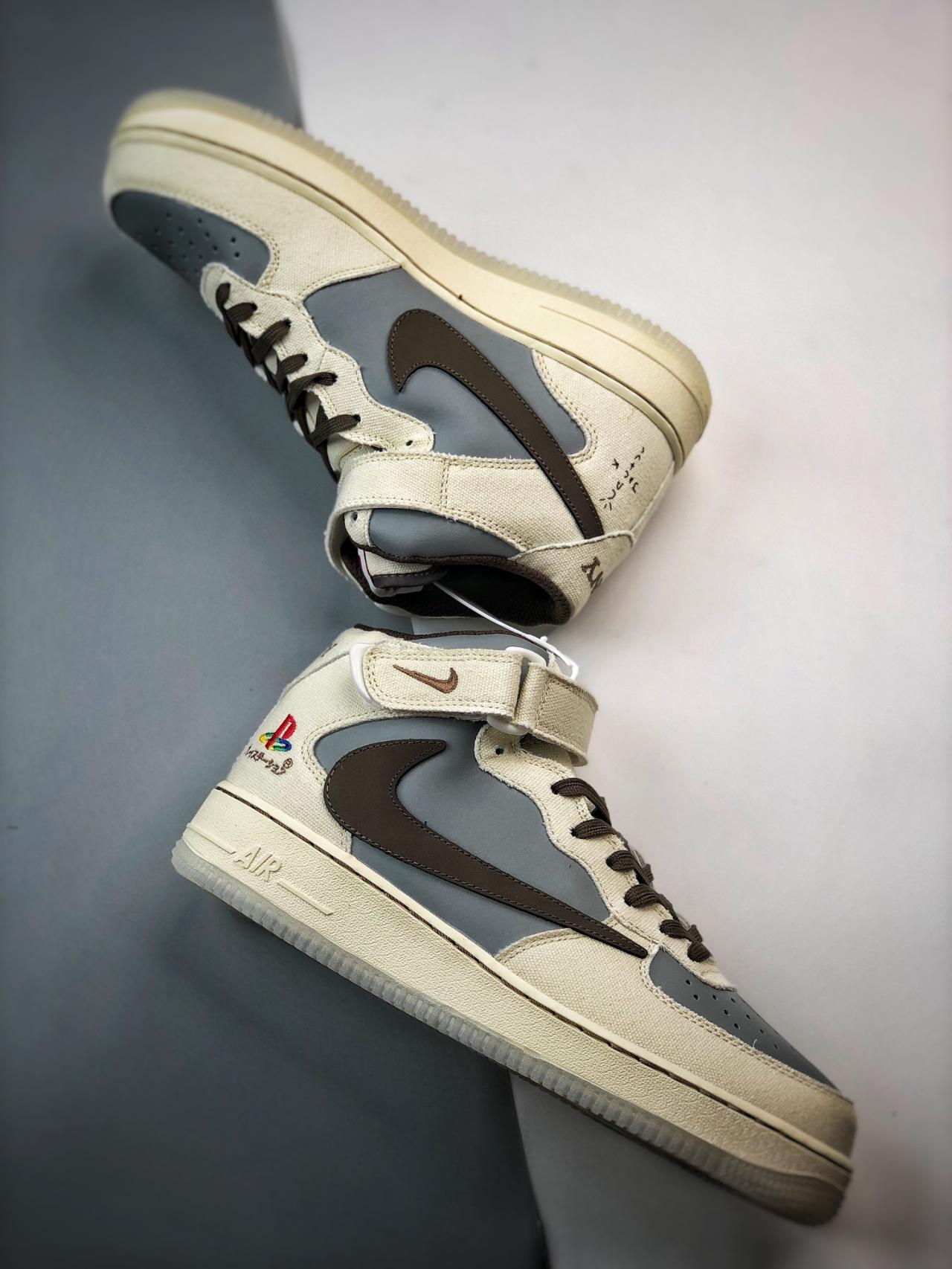 运动鞋, 篮球鞋, 球鞋, 倒钩, Air Force 1 - Air Force 1'07 Mid 白棕倒钩 高帮鞋 系列：Air Force 1'07 Mid 鞋子类型：篮球鞋 鞋帮高度：高帮 颜色：白棕 货号：BQ5828-202