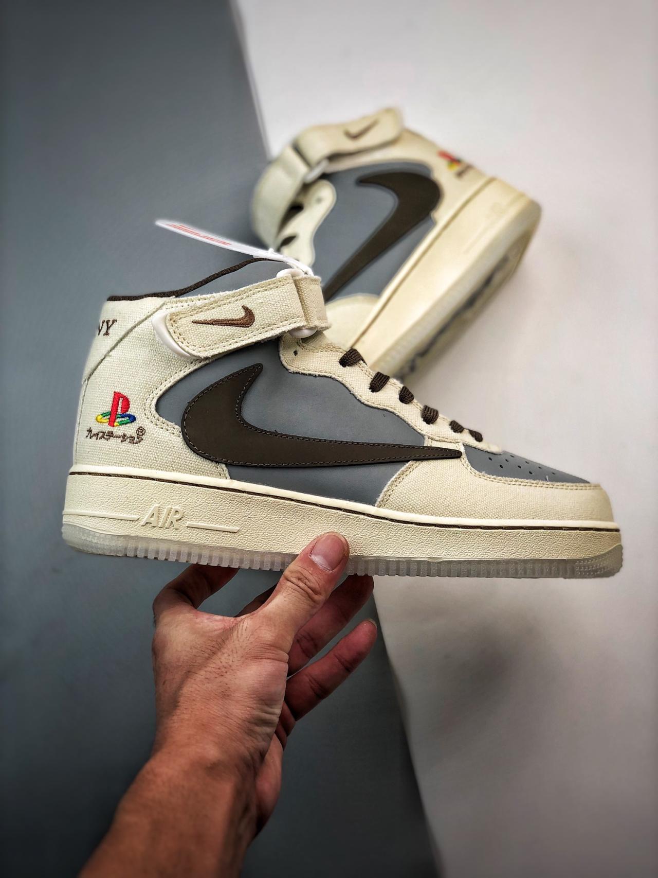 运动鞋, 篮球鞋, 球鞋, 倒钩, Air Force 1 - Air Force 1'07 Mid 白棕倒钩 高帮鞋 系列：Air Force 1'07 Mid 鞋子类型：篮球鞋 鞋帮高度：高帮 颜色：白棕 货号：BQ5828-202