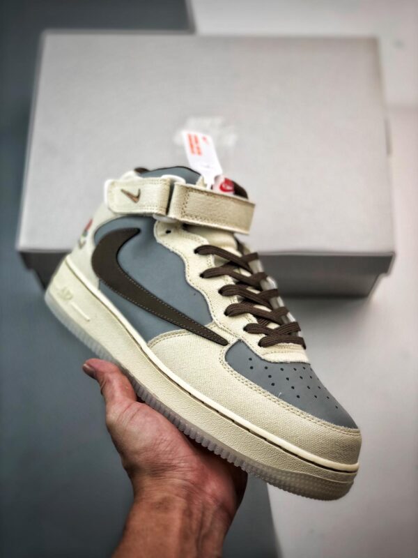 运动鞋, 篮球鞋, 球鞋, 倒钩, Air Force 1 - Air Force 1'07 Mid 白棕倒钩 高帮鞋 系列：Air Force 1'07 Mid 鞋子类型：篮球鞋 鞋帮高度：高帮 颜色：白棕 货号：BQ5828-202