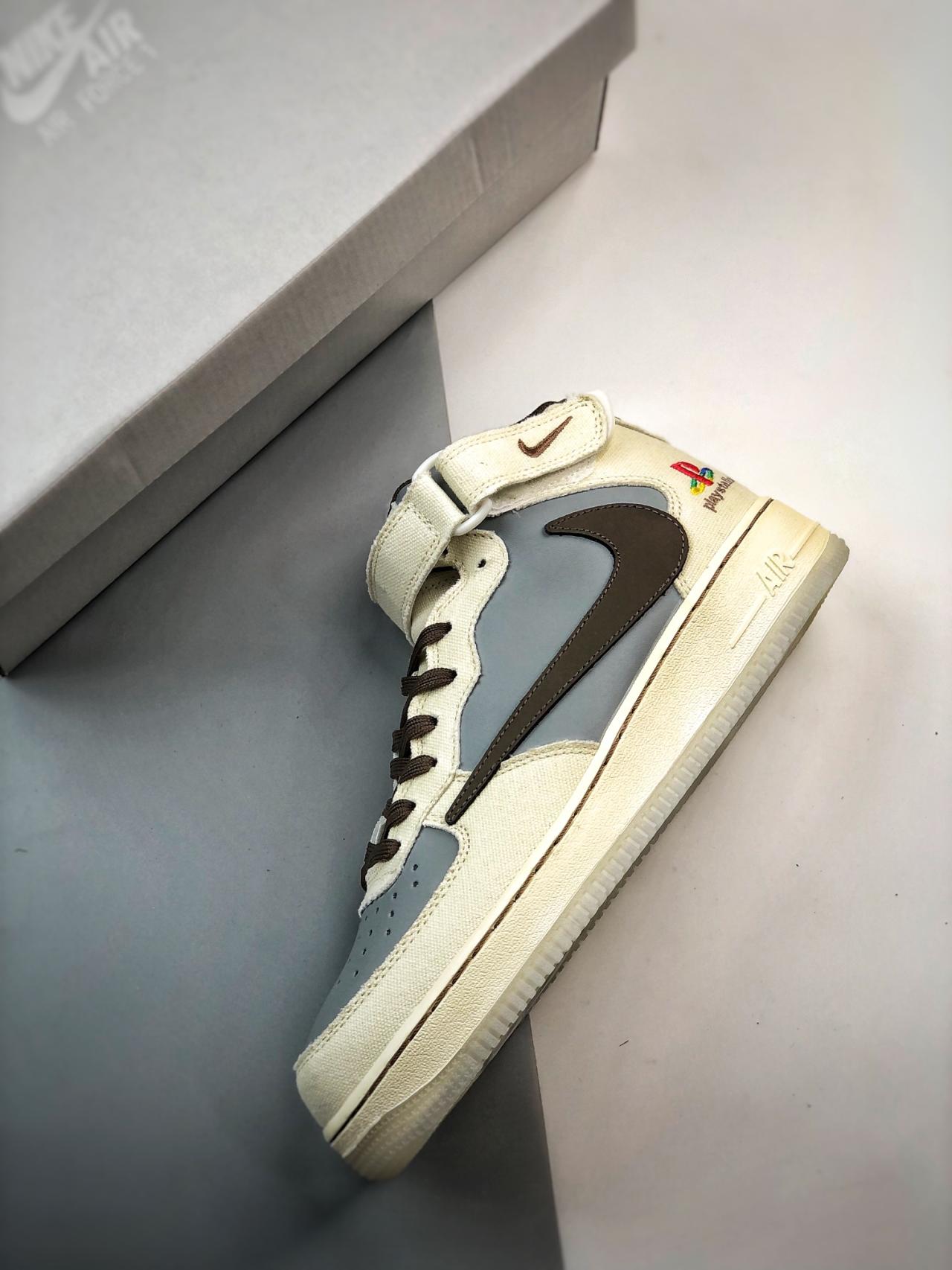 运动鞋, 篮球鞋, 球鞋, 倒钩, Air Force 1 - Air Force 1'07 Mid 白棕倒钩 高帮鞋 系列：Air Force 1'07 Mid 鞋子类型：篮球鞋 鞋帮高度：高帮 颜色：白棕 货号：BQ5828-202