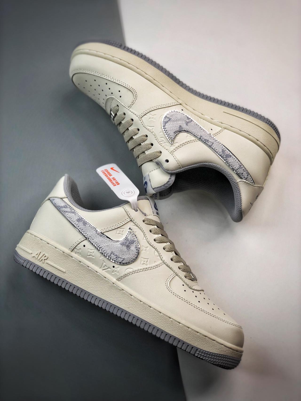 运动鞋, 篮球鞋, 球鞋, NIke Air Force 1 '07, Nike Air Force 1, Air Force 1 - Nike Air Force 1 '07 Low LV 灰蓝白印花 高帮篮球鞋 货号：LV0506-022