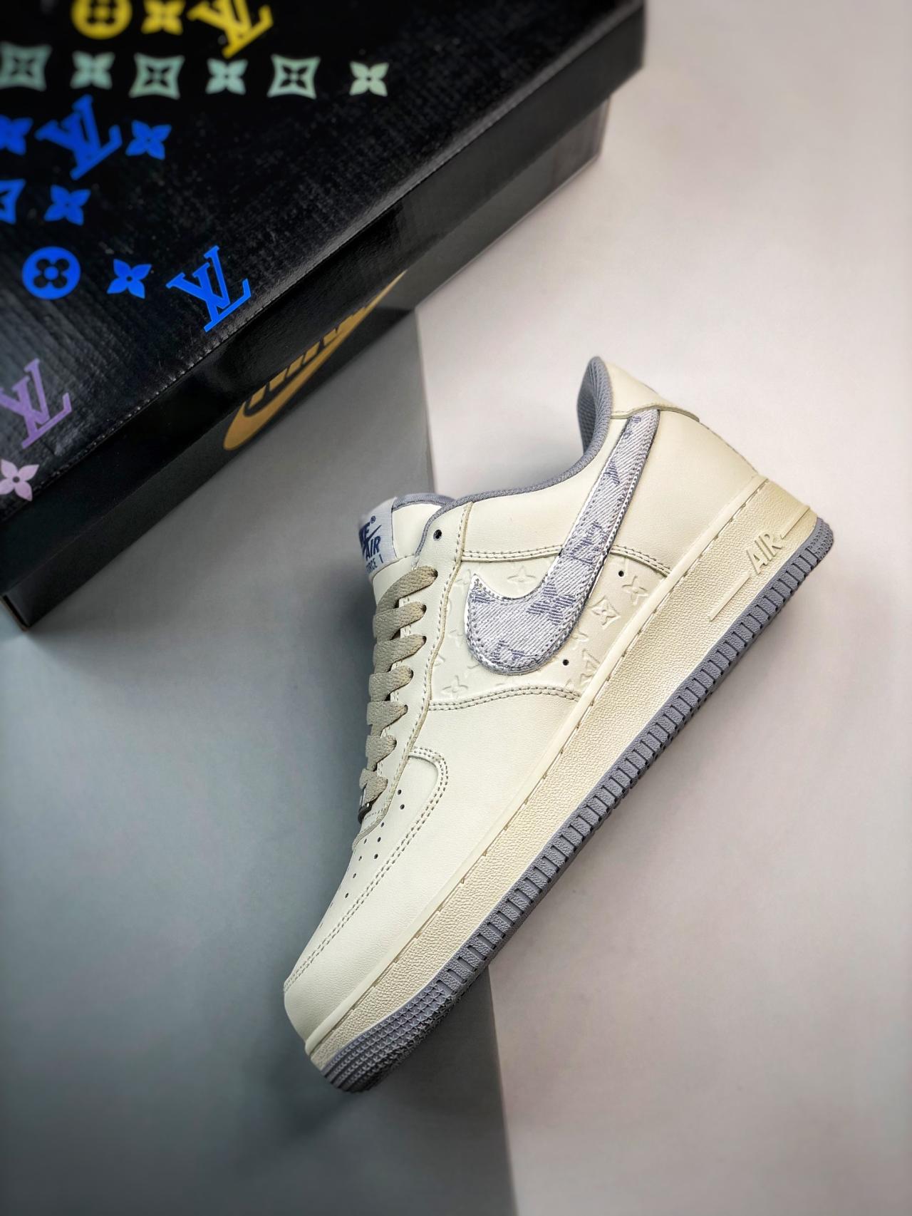 运动鞋, 篮球鞋, 球鞋, NIke Air Force 1 '07, Nike Air Force 1, Air Force 1 - Nike Air Force 1 '07 Low LV 灰蓝白印花 高帮篮球鞋 货号：LV0506-022