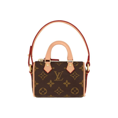 LOUIS VUITTON Speedy 经典老花 涂层帆布拼牛皮 单肩手提包 超迷你 女款 棕色