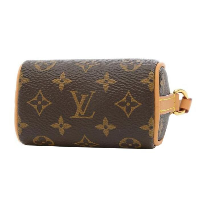 LOUIS VUITTON Speedy 经典老花 涂层帆布拼牛皮 单肩手提包 超迷你 女款 棕色