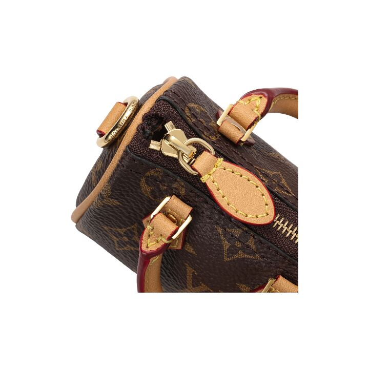 LOUIS VUITTON Speedy 经典老花 涂层帆布拼牛皮 单肩手提包 超迷你 女款 棕色
