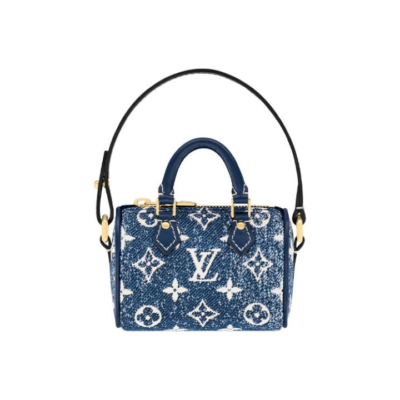 LOUIS VUITTON Speedy Micro 不可拆卸不可调节经典老花 牛仔布 钥匙包零钱包 超迷你 女款 蓝色