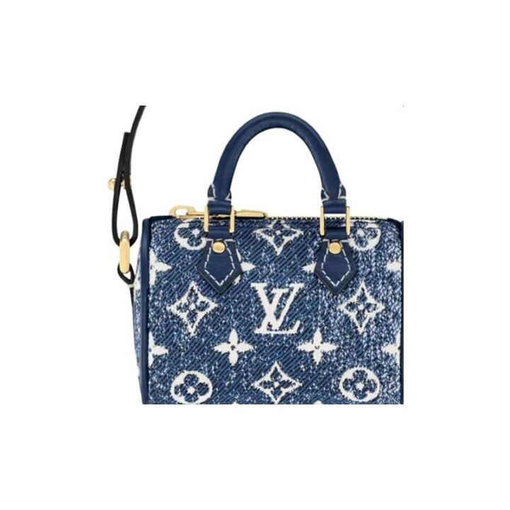 LOUIS VUITTON Speedy Micro 不可拆卸不可调节经典老花 牛仔布 钥匙包零钱包 超迷你 女款 蓝色