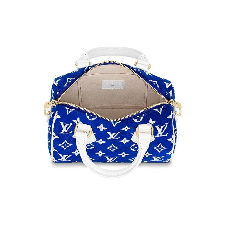 LOUIS VUITTON Speedy bandouliere 20 可拆卸可调节 提花绒布牛皮革饰边 手提单肩斜挎包 女款 深蓝色