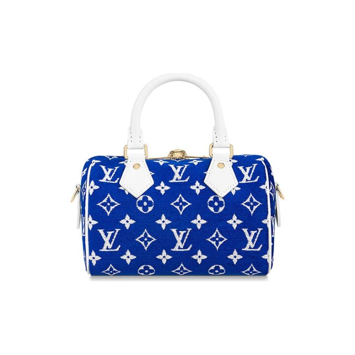 LOUIS VUITTON Speedy bandouliere 20 可拆卸可调节 提花绒布牛皮革饰边 手提单肩斜挎包 女款 深蓝色