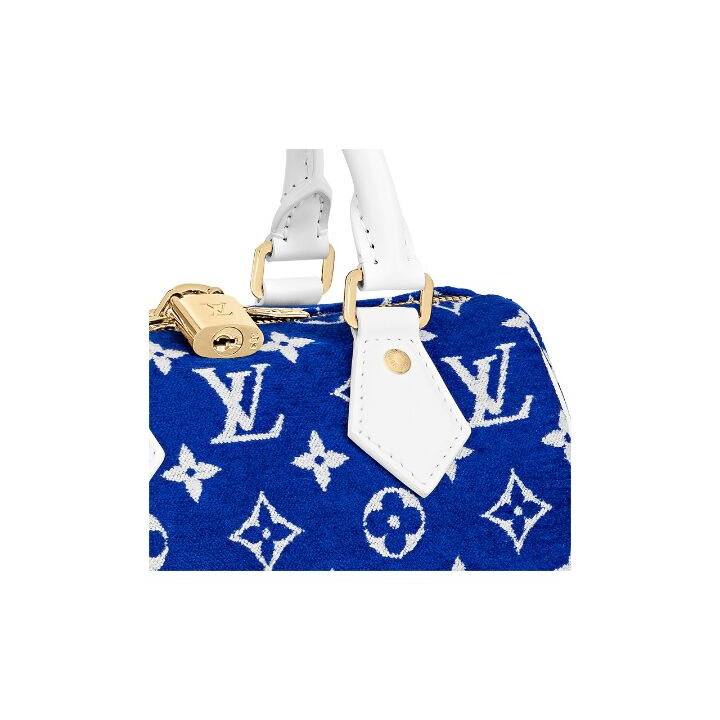 LOUIS VUITTON Speedy bandouliere 20 可拆卸可调节 提花绒布牛皮革饰边 手提单肩斜挎包 女款 深蓝色