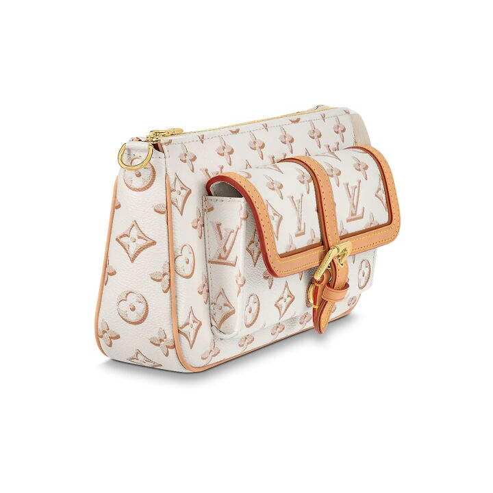 LOUIS VUITTON Maxi Multi Pochette 金色搭扣链条徽标 涂层帆布拼天然牛皮饰边 腋下包手提单肩斜挎包 女款 米黄色