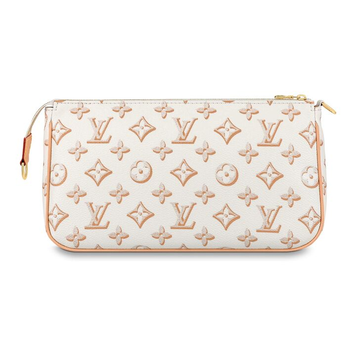 LOUIS VUITTON Maxi Multi Pochette 金色搭扣链条徽标 涂层帆布拼天然牛皮饰边 腋下包手提单肩斜挎包 女款 米黄色