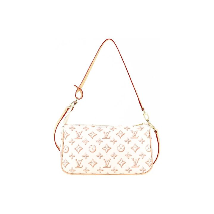 LOUIS VUITTON Maxi Multi Pochette 金色搭扣链条徽标 涂层帆布拼天然牛皮饰边 腋下包手提单肩斜挎包 女款 米黄色