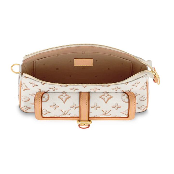 LOUIS VUITTON Maxi Multi Pochette 金色搭扣链条徽标 涂层帆布拼天然牛皮饰边 腋下包手提单肩斜挎包 女款 米黄色