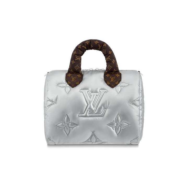 LOUIS VUITTON SpeedyBandoulière 25 拉链开合可拆卸肩带 涂层帆布饰边 单肩斜挎手提包 女款 银色