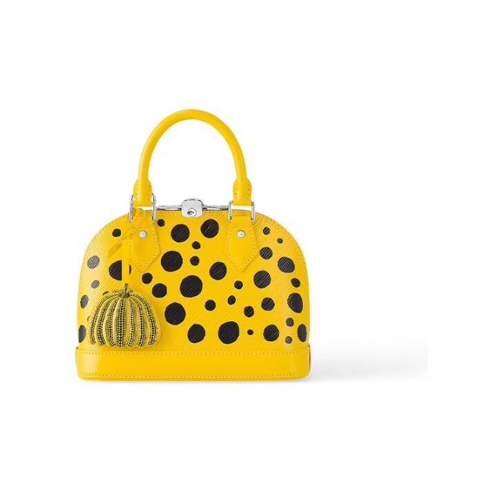 LOUIS VUITTON x Yayoi Kusama草间弥生 联名款 Alma BB 可拆卸不可调节肩带 粒面牛皮 单肩斜挎手提包 小号 女款 黑色/黄色