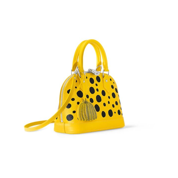 LOUIS VUITTON x Yayoi Kusama草间弥生 联名款 Alma BB 可拆卸不可调节肩带 粒面牛皮 单肩斜挎手提包 小号 女款 黑色/黄色