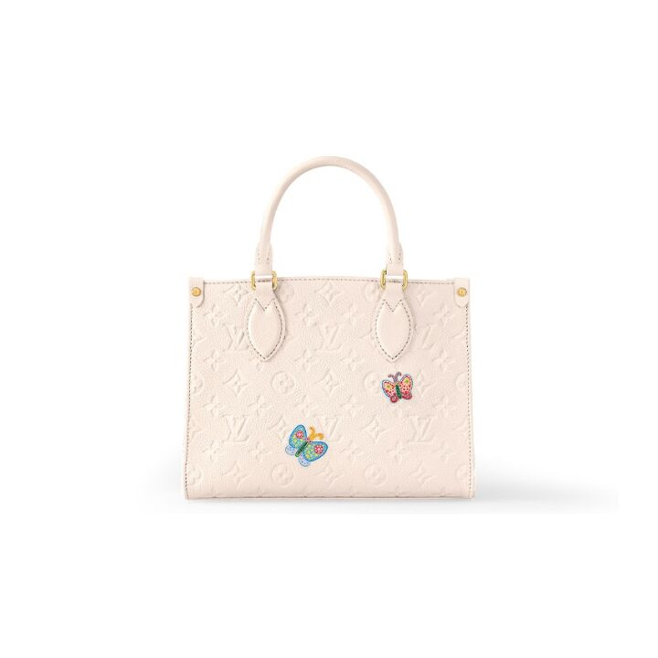 LOUIS VUITTON x Yayoi Kusama草间弥生 联名款 ONTHEGO PM Cabas 老花压纹 牛皮 单肩手提包 小号 女款 米色