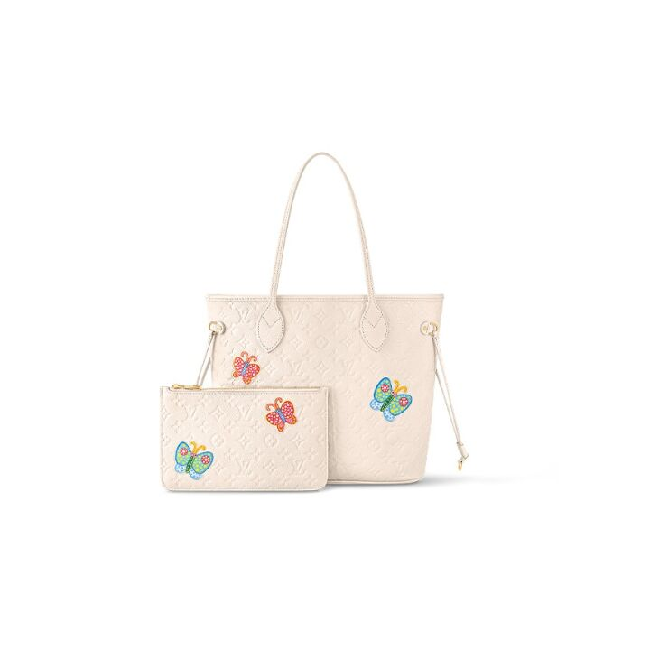 LOUIS VUITTON x Yayoi Kusama草间弥生 联名款 Sac Neverfull MM老花压纹牛皮托特包Tote包购物袋单肩手提包 中号 女款 米色