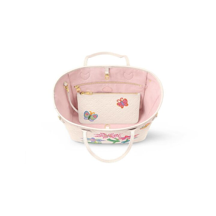 LOUIS VUITTON x Yayoi Kusama草间弥生 联名款 Sac Neverfull MM老花压纹牛皮托特包Tote包购物袋单肩手提包 中号 女款 米色