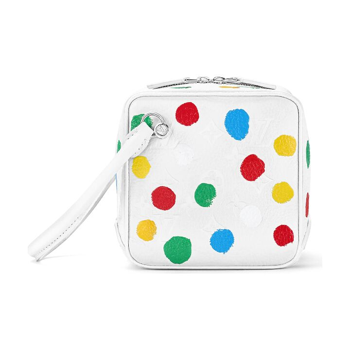 LOUIS VUITTON x Yayoi Kusama草间弥生 联名款 Square 波点印花拉链开合链条肩带 皮革 单肩斜挎手提包 女款 白色