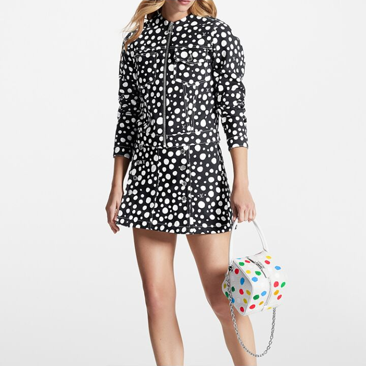 LOUIS VUITTON x Yayoi Kusama草间弥生 联名款 Square 波点印花拉链开合链条肩带 皮革 单肩斜挎手提包 女款 白色