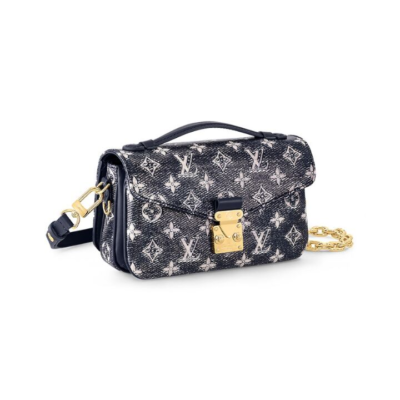 LOUIS VUITTON Pochette Metis East West 老花满印S-lock锁扣 涂层帆布 邮差包手提斜挎单肩包 女款 灰色/海军蓝