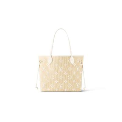 LOUIS VUITTON NEVERFULL 夏日限定水彩系列字母图案印花钩扣开合 棉质 托特包Tote包购物袋手提包 中号 女款 自然色