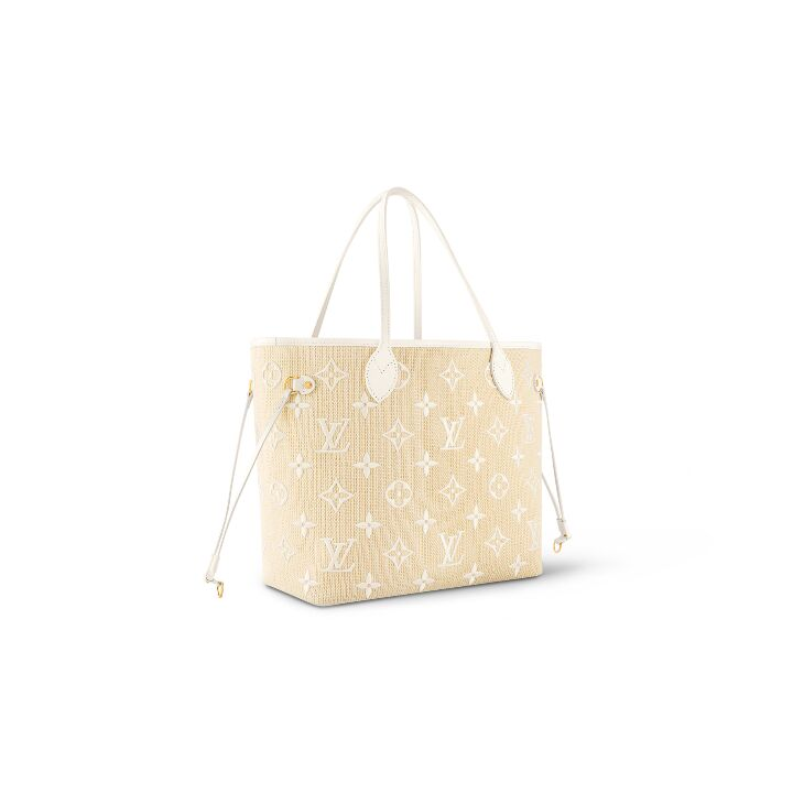LOUIS VUITTON NEVERFULL 夏日限定水彩系列字母图案印花钩扣开合 棉质 托特包Tote包购物袋手提包 中号 女款 自然色