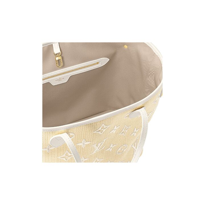LOUIS VUITTON NEVERFULL 夏日限定水彩系列字母图案印花钩扣开合 棉质 托特包Tote包购物袋手提包 中号 女款 自然色