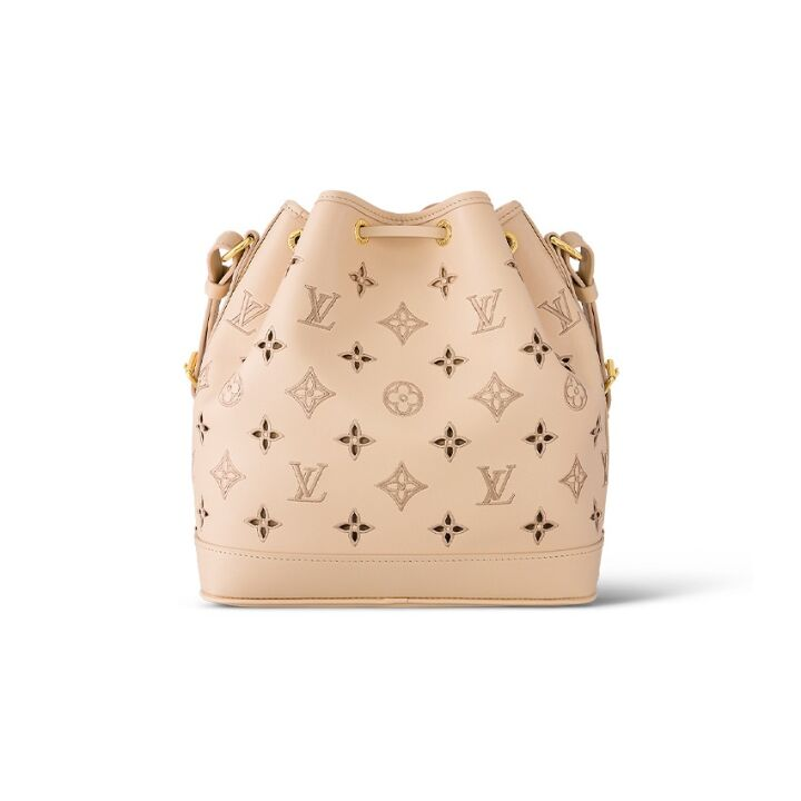LOUIS VUITTON Petit Noe 可拆卸可调节肩带穿孔图案 小牛皮 单肩包斜挎包 女款 浅棕色