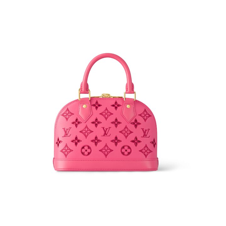 LOUIS VUITTON Alma 字母镂空设计拉链开合 小牛皮 单肩斜挎手提包 小号 女款 粉色