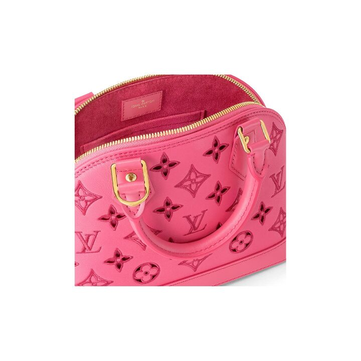 LOUIS VUITTON Alma 字母镂空设计拉链开合 小牛皮 单肩斜挎手提包 小号 女款 粉色