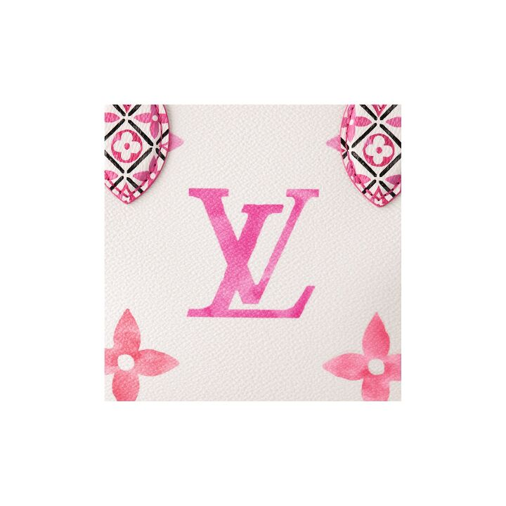 LOUIS VUITTON ONTHEGO 夏日限定水彩可拆卸调节肩带图案压花 帆布 托特包Tote包购物袋手提包 小号 女款 白色/粉色