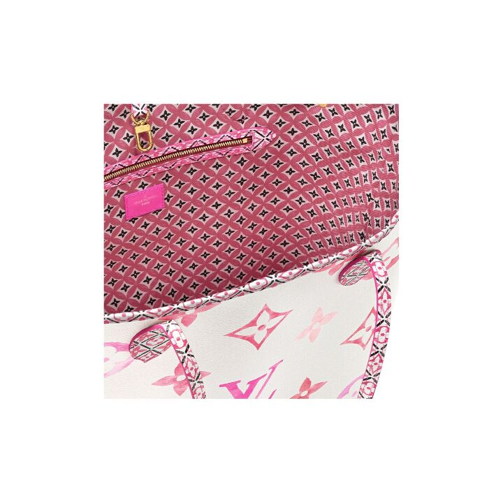 LOUIS VUITTON NEVERFULL 夏日限定水彩系列 字母图案印花 涂层帆布 托特包Tote包购物袋手提包 中号 女款 白色/粉色