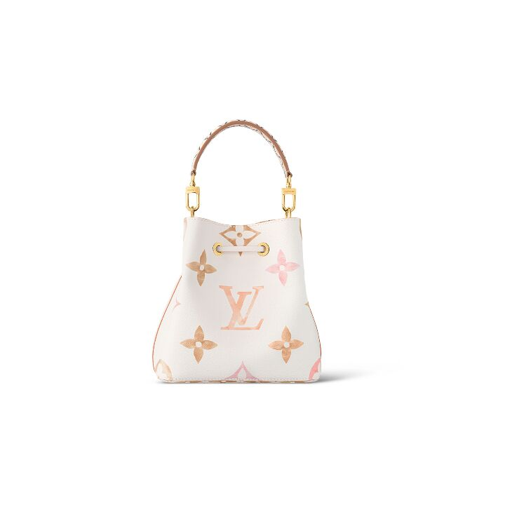 LOUIS VUITTON NONO 夏日限定水彩系列可拆卸可调节肩带抽绳开合 涂层帆布 单肩斜挎手提包 小号 女款 白色/多色