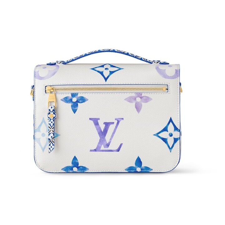 LOUIS VUITTON Pochette Metis 夏日限定水彩系列 可拆卸调节肩带S-lock锁扣帆布斜挎单肩包 中号 女款 白色/蓝色 FW23系列