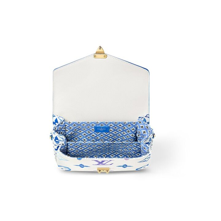LOUIS VUITTON Pochette Metis 夏日限定水彩系列 可拆卸调节肩带S-lock锁扣帆布斜挎单肩包 中号 女款 白色/蓝色 FW23系列