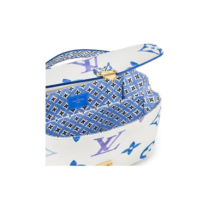 LOUIS VUITTON Pochette Metis 夏日限定水彩系列 可拆卸调节肩带S-lock锁扣帆布斜挎单肩包 中号 女款 白色/蓝色 FW23系列