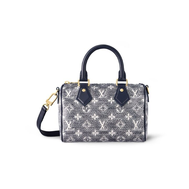 LOUIS VUITTON Speedy Bandouliere 20 拉链开合 层压提花涂层帆布 手提包单肩包斜挎包 女款 灰色/海军蓝